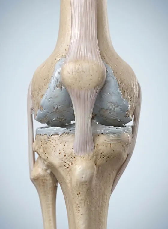 Rheumatoid arthritis: knee joint with inflamed, eroding cartilage